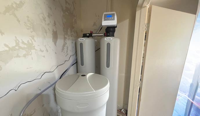 A residential hard water treatment plant installed by Linn's Plumbing