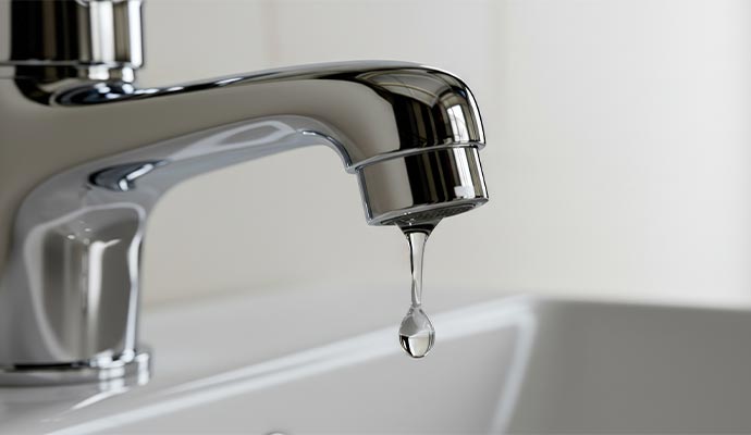 Chrome faucet with water droplet