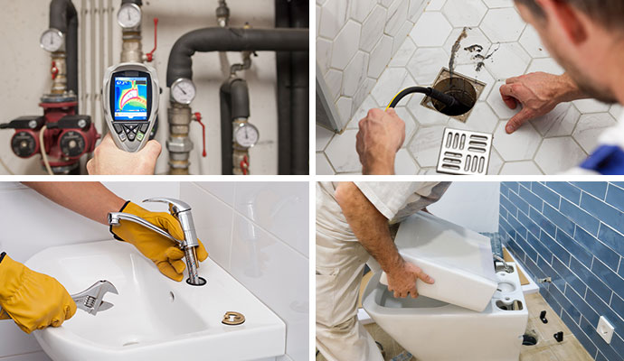 Collage of plumbing and water-related services Collage of plumbing and water-related services