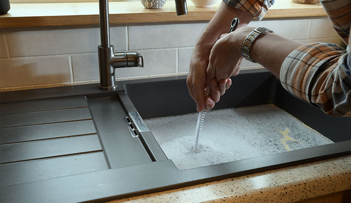 Expert cleaning kitchen sink drain with brush
