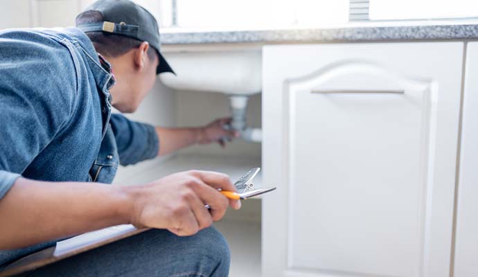 An expert inspecting plumbing issues