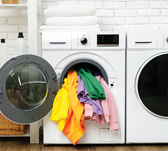 Front-load washing machine with the door open