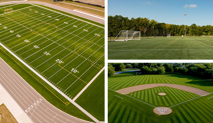 Collage of school football soccer and baseball athletic fields