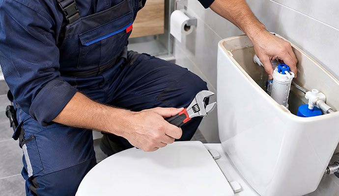 Expert repairing toilet