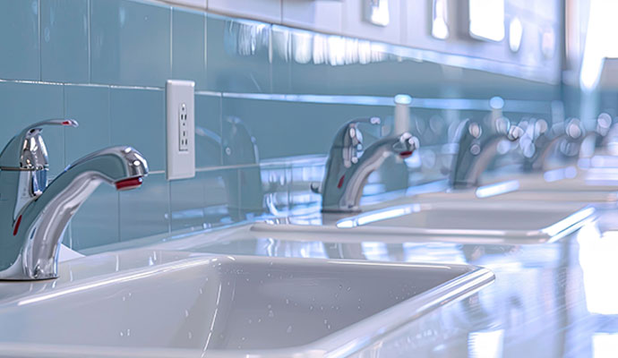 Installed faucets and sinks