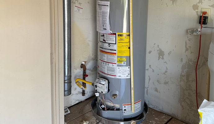 Installed water heater with conventional storage