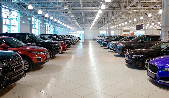 Luxury car dealership showroom