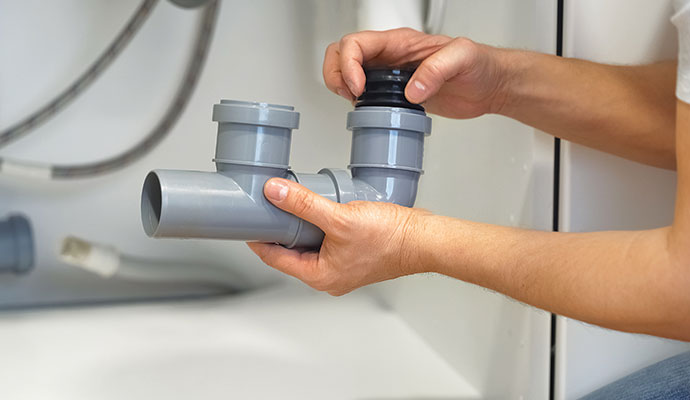 Plumber assembling pipe fittings