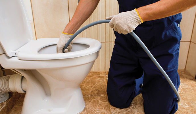 Plumber unclogging a toilet