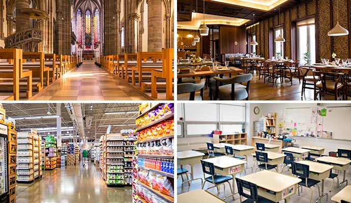 Collage of different commercial areas
