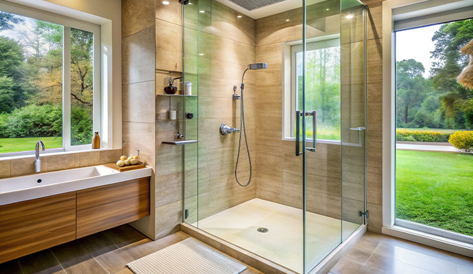 Glass shower in a modern bathroom