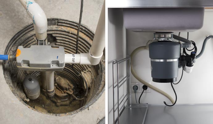 Sump pump and garbage disposal collage Sump pump and garbage disposal