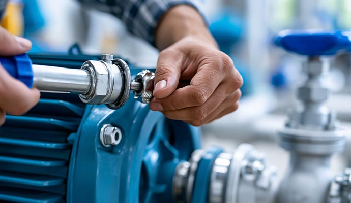 Technician repairing electric pump