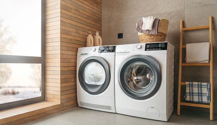 Modern washer and dryer in laundry room