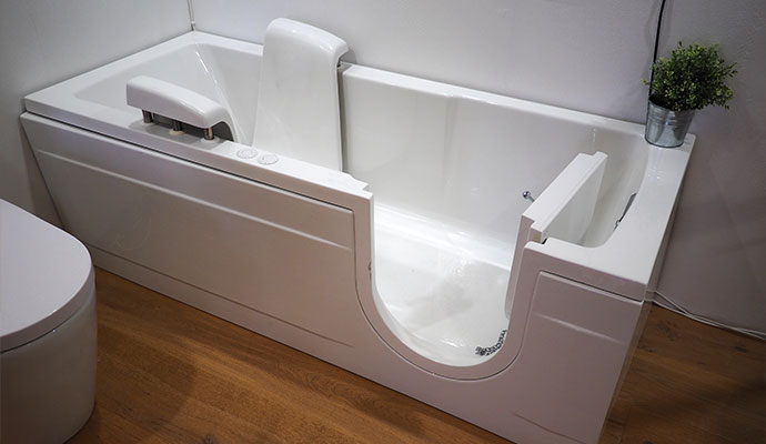 White walk-in bathtub with open access door