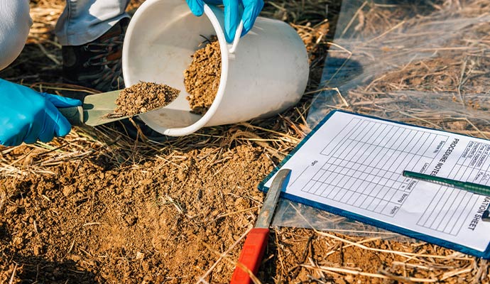 Field sampling process for soil analysis in progress
